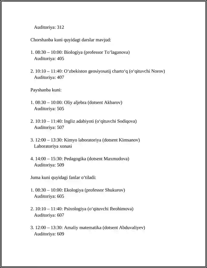 TOSHKENT DAVLAT SARBON UNIVERSITETI 032 GURUH 4