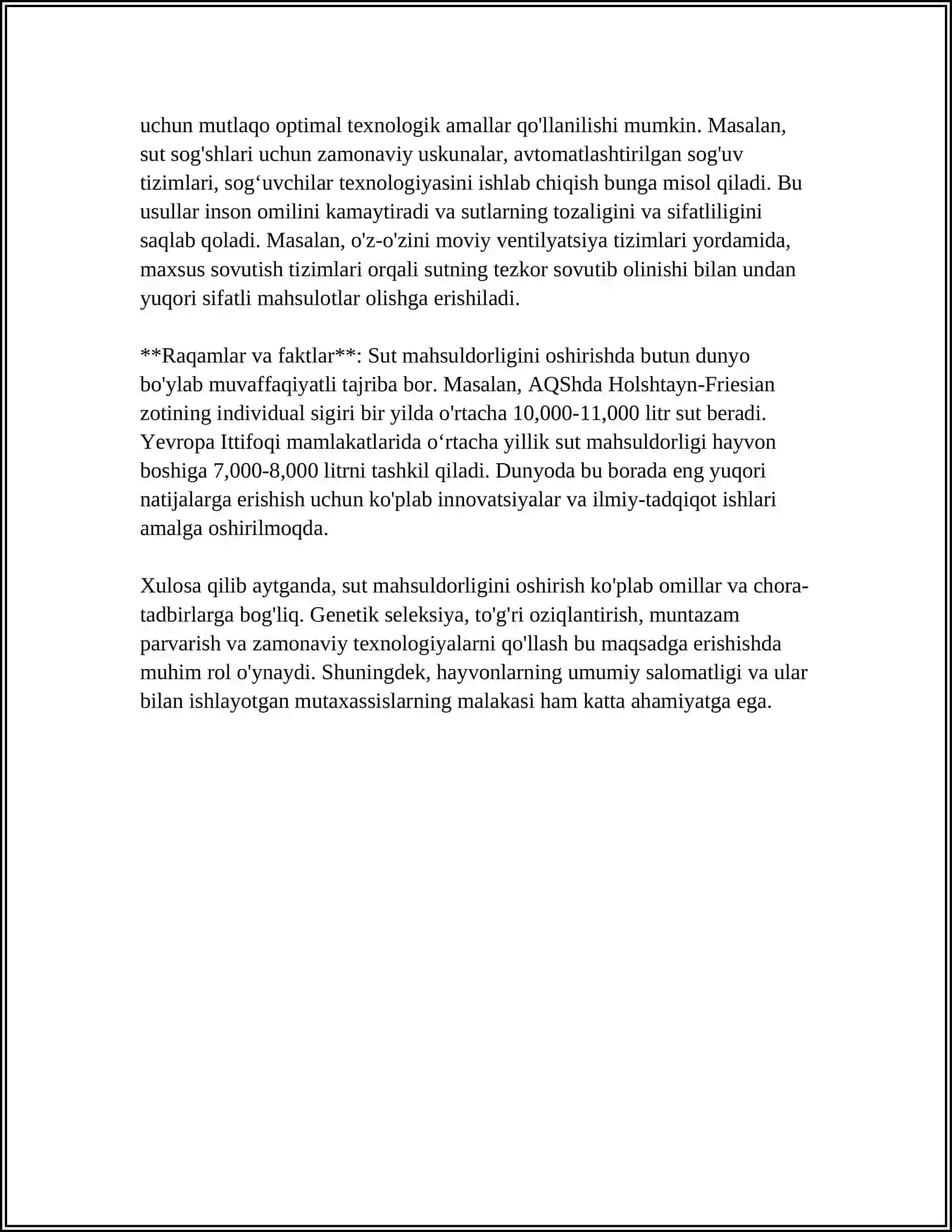 QORAMOLLARNING SUT MAHSULDORLIGI VA SUTNI QAYTA ISHLAP CHIQARISH TEXNOLOGIYASI 4