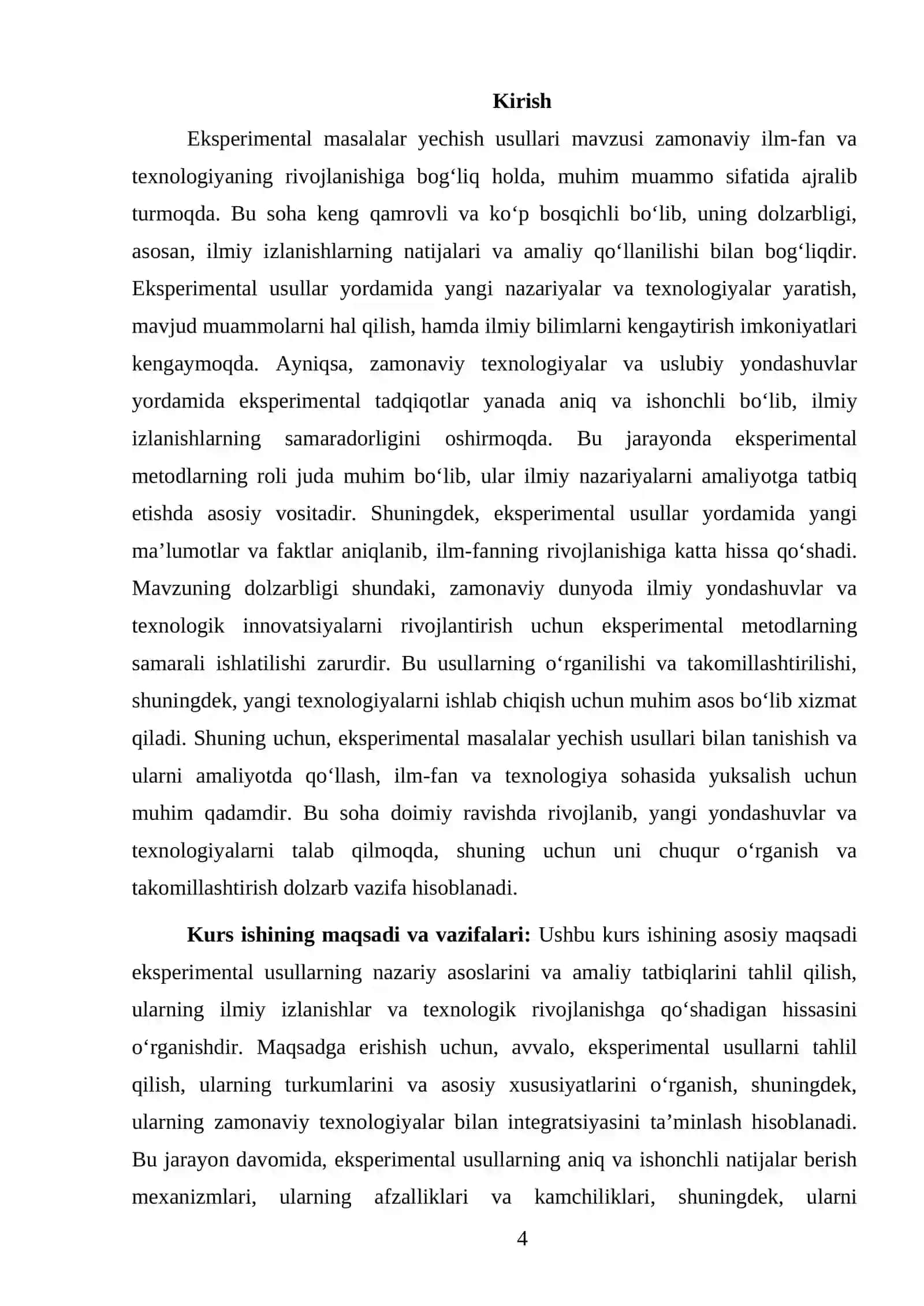 KIMYOVIY HISOBLASH ASOSLARI FANIDAN TAYYORLAGAN KURS ISHI 4