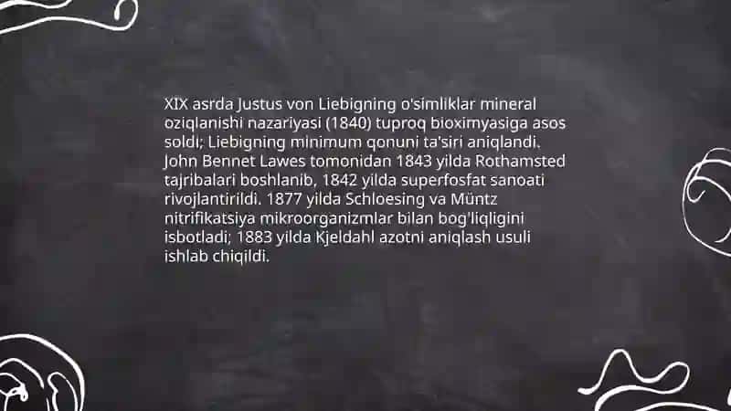 Tuproq bioximyasining rivojlanish tarixi slayd qilb ber 4
