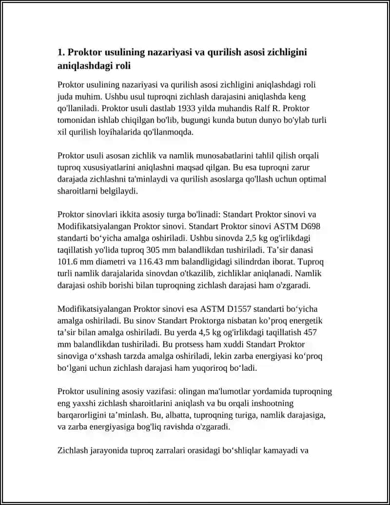 QURILISH ASOSINING ZICHLIGI BOʻYICHA HISOB KITOBLARNI BAJARISH.(PROKTOR UAULI ASOSIDA). 4