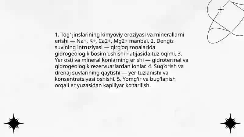 Sizot suvlarining tuzlar toʻplanishida sizot suvlarining roli 4