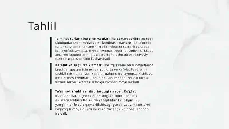 Kreditning qaytarilishida garov va boshqa ta'minot shakllarining tutgan o'rni 4