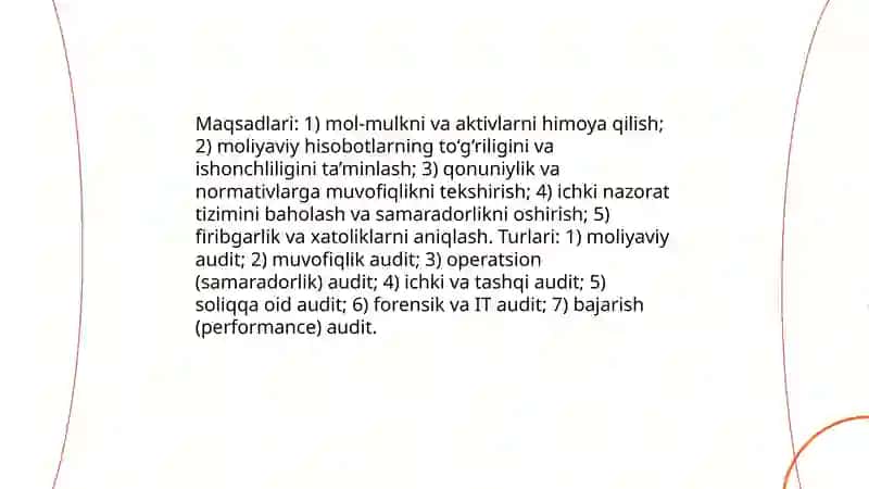 Audit fanining predmeti, maqsadi va vazifalari 4