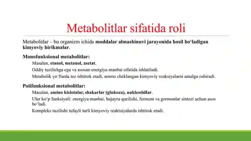 MONO VA POLIFUNKSIONAL BIRIKMALAR METABOLITLAR VA DORIVOR VOSITALAR SIFATIDA. 4