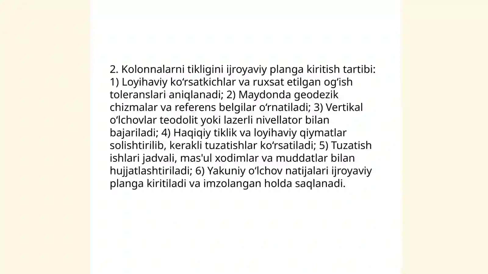Kolonnalarni tikligini ijroyaviy planga olish 4