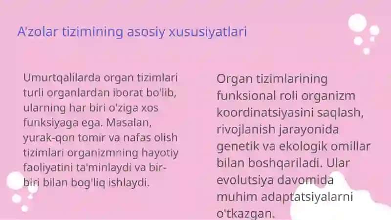 Umurtqalilarda a'zolar va a'zolar tizimi ontofilogenezi 4