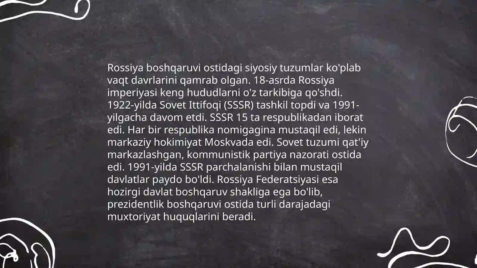 Rossiya imperiyasi va sovet hukmronligi davrida òlkadagi ijtimoiy-iqtisodiy siyosiy va ma'naviy jarayonlar 4