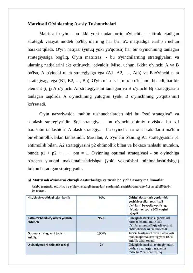 Matritsali o'yinlar va optimal strategiyalar 4