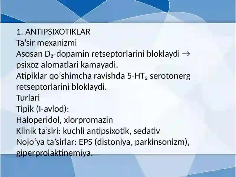 Psixotrop dori vositalarining klinik farmakologiyasi 4