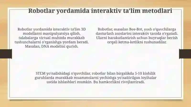 Robotlar yordamida ta'lim jarayonini interfaol qilish usullari 4