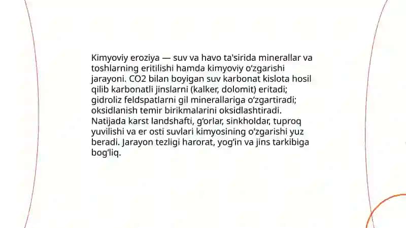 Ekzogen (yer yuzasidagi ) geologik jarayonlar va xodisalar 4