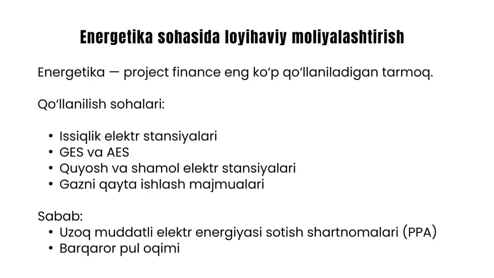 SANOAT INFRATUZILMASI, ENERGETIKA VA QAYTA ISHLASH SANOATIDA LOYIHAVIY MOLIYALASHTIRISHNING QO‘LLANILISHI. LOYIHAVIY MOLIYALASHTIRISHDA MONITORING OLIB BORISH XUSUSIYATLARI 4