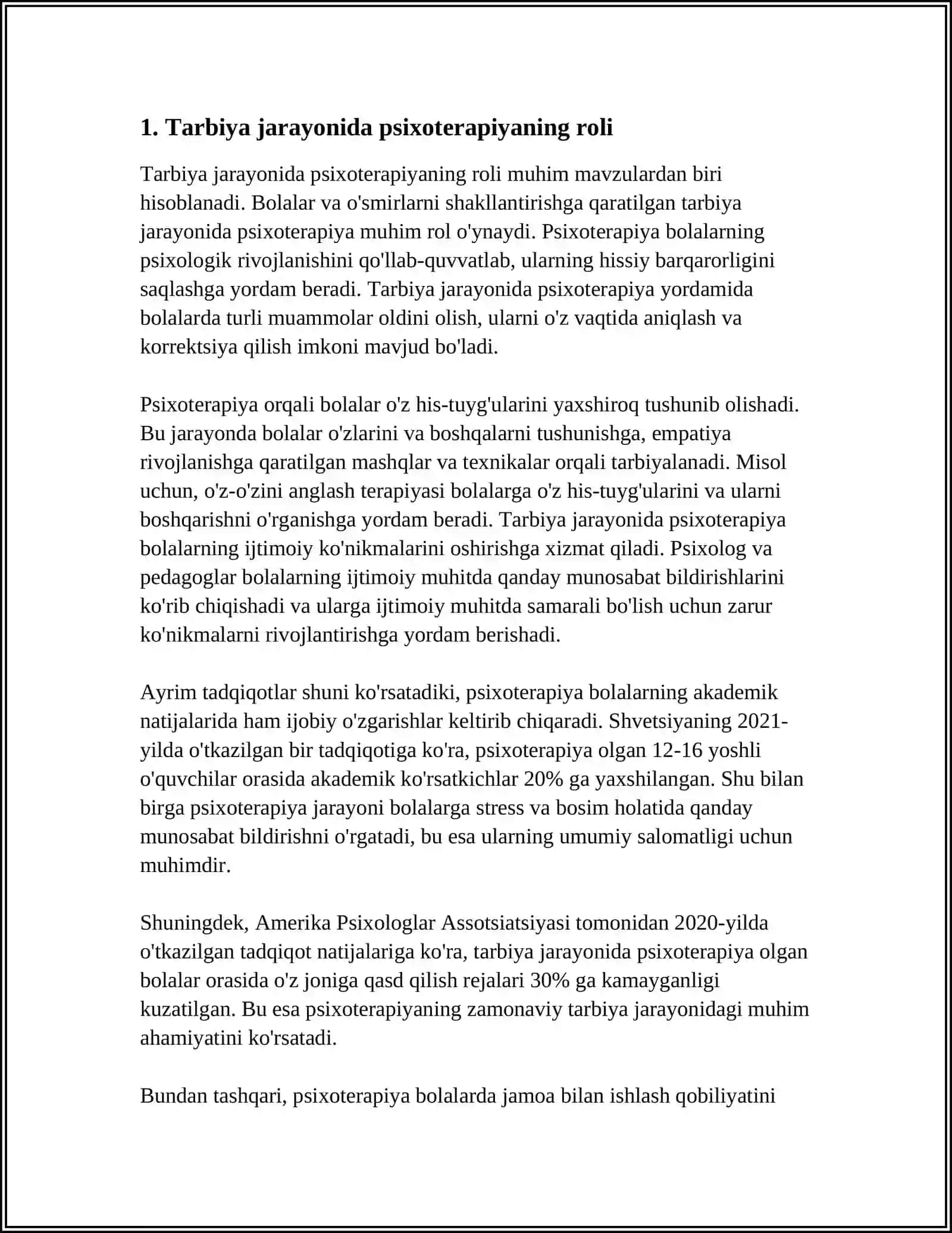 "TARBIYA" FANINI O‘QITISHGA PSIXOTERAPEVTIK, IJODIY TADQIQIY VA FAOLIYAT 4