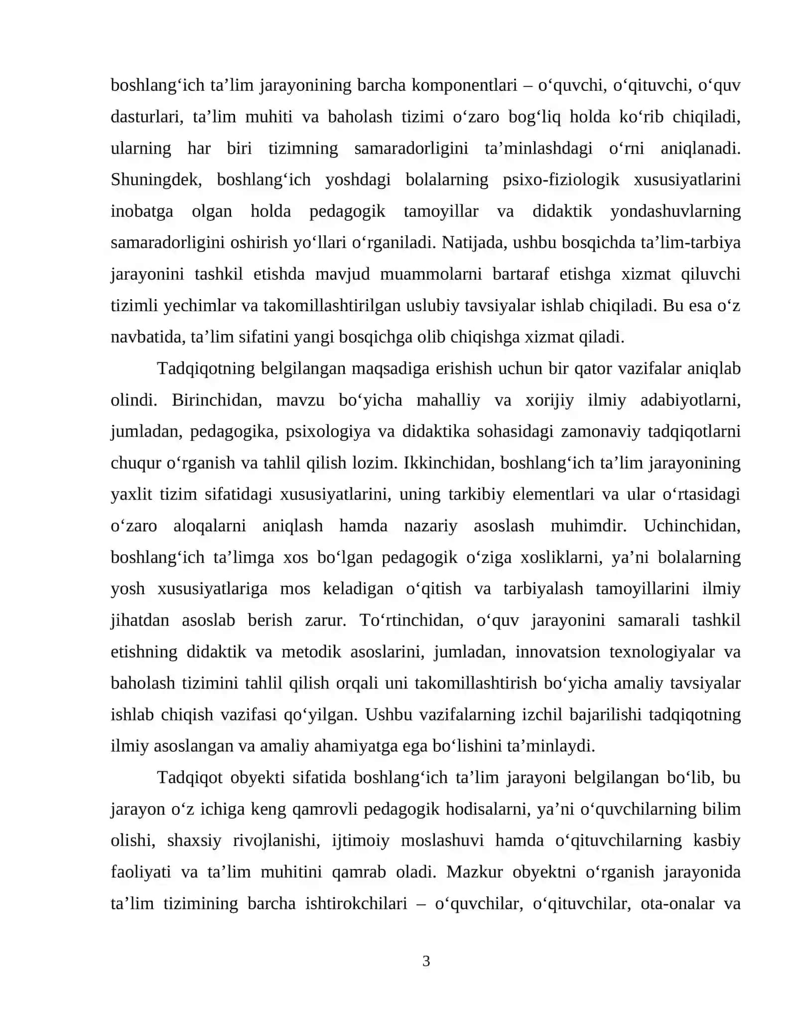 Boshlangʻich taʼlim jarayonini yaxlit tizim sifatida oʻrganishning pedagogik oʻziga xosliklari. 4