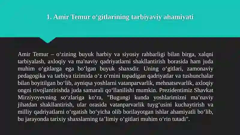 Amir Temur o'gitlarining tarbiyaviy ahamiyati. 4