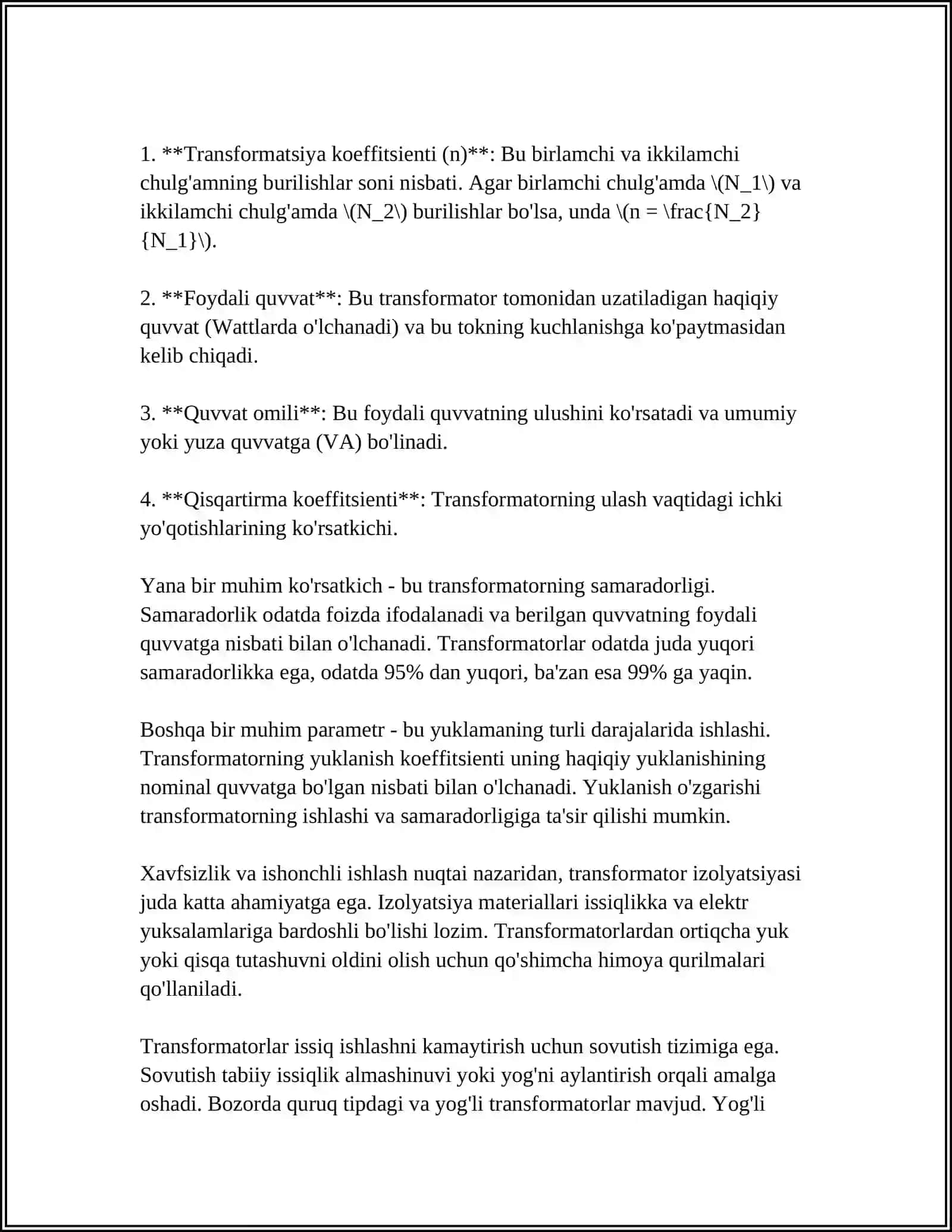 TRANSFORMATORLAR MAVZUSIGA DOIR 80 MINUTLIK DARS ISHLANMA 4