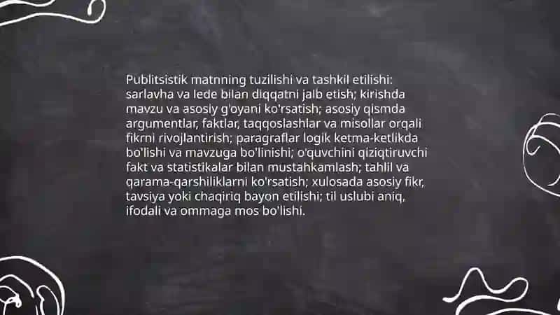 Publitsistik uslubga xos matn yozish 4