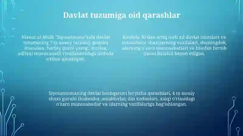 Nizom Ul Mulkning Siyosatnoma asari boʻyicha jamiyat boshqaruviga oid gʻoyalarni tahlil qilish 4
