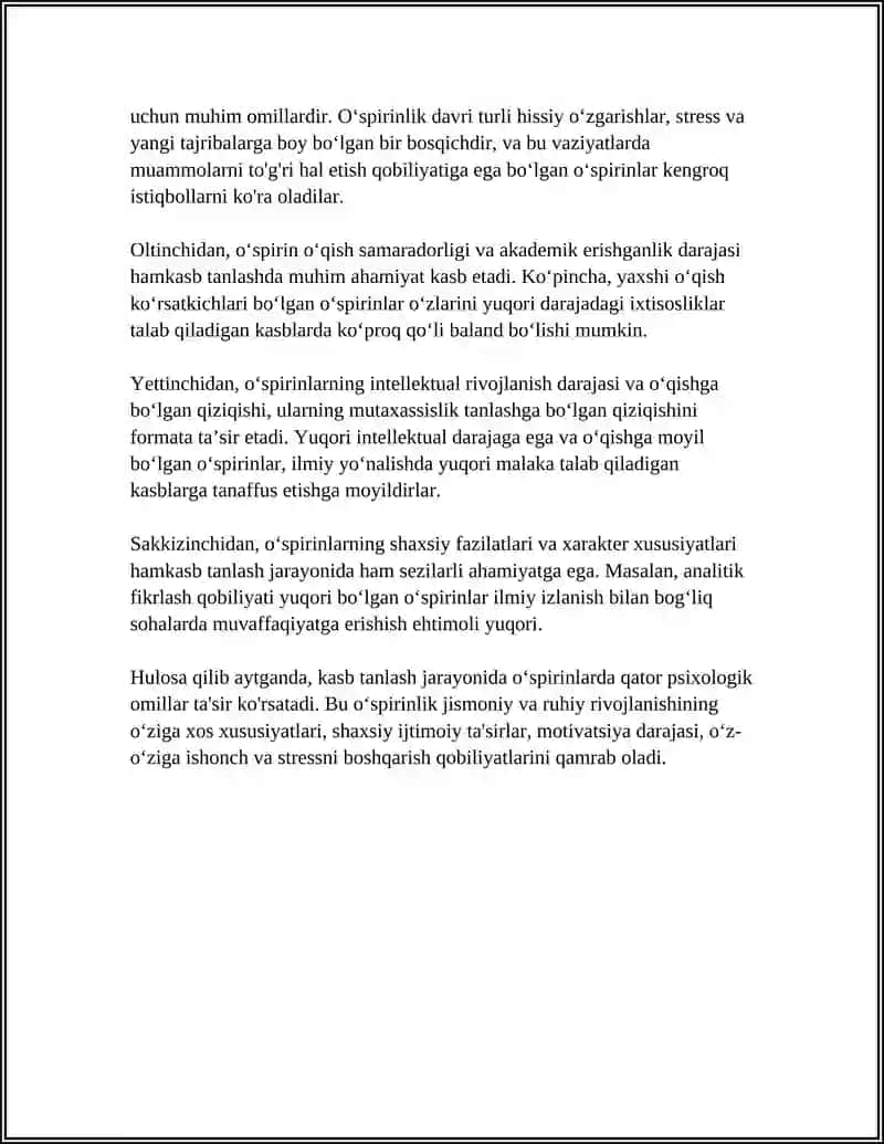 OʻSPIRINLIK DAVRIDA KASB TANLASHDA DOIR MUAMMOLAR 4