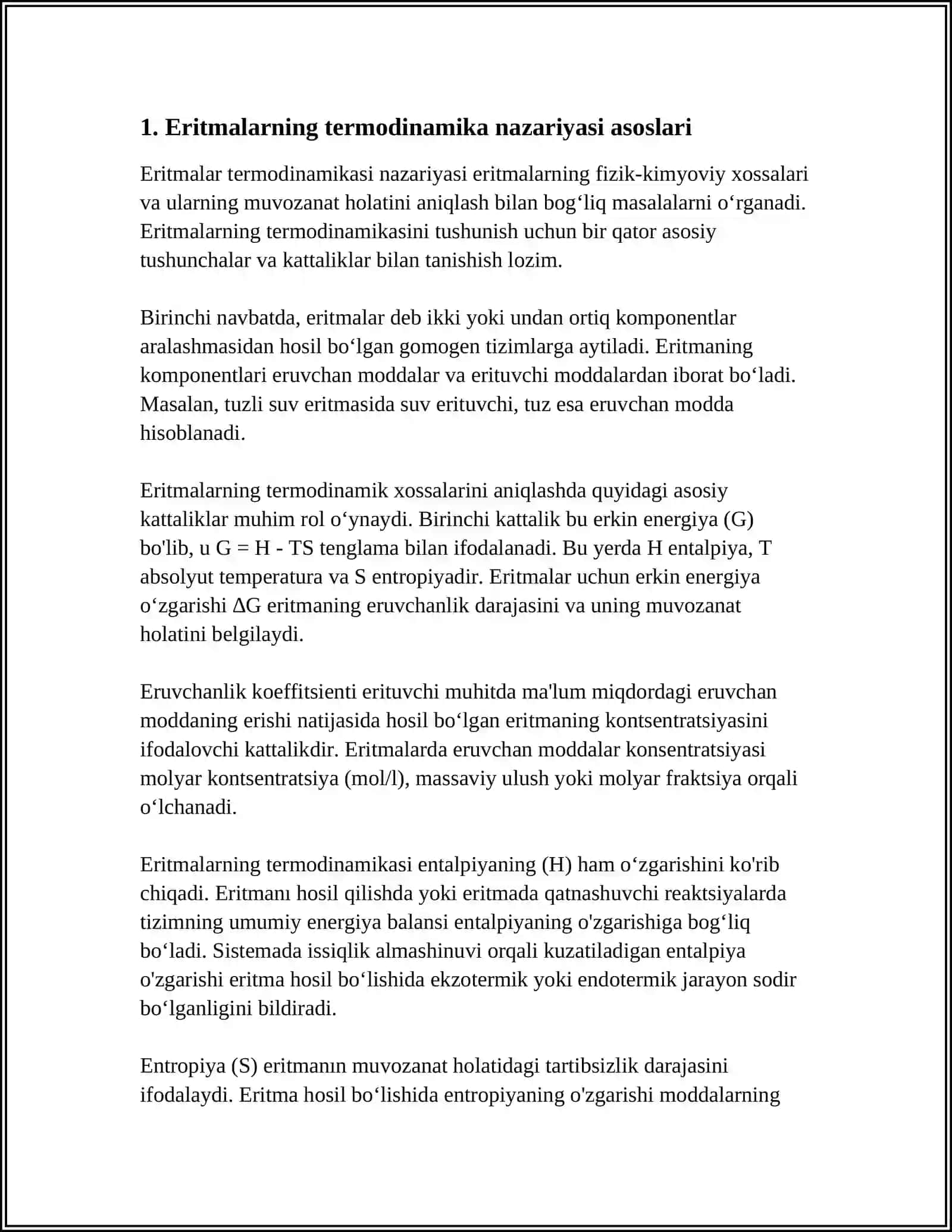 ERITMALARNING TERMODINAMIKA NAZARIYALARI ASOSIDA ULARNING KOLLIGATIV XOSSALARINI ANIQLASH USULLARINI MUSTAQIL OʻZLASHTIRISH 4