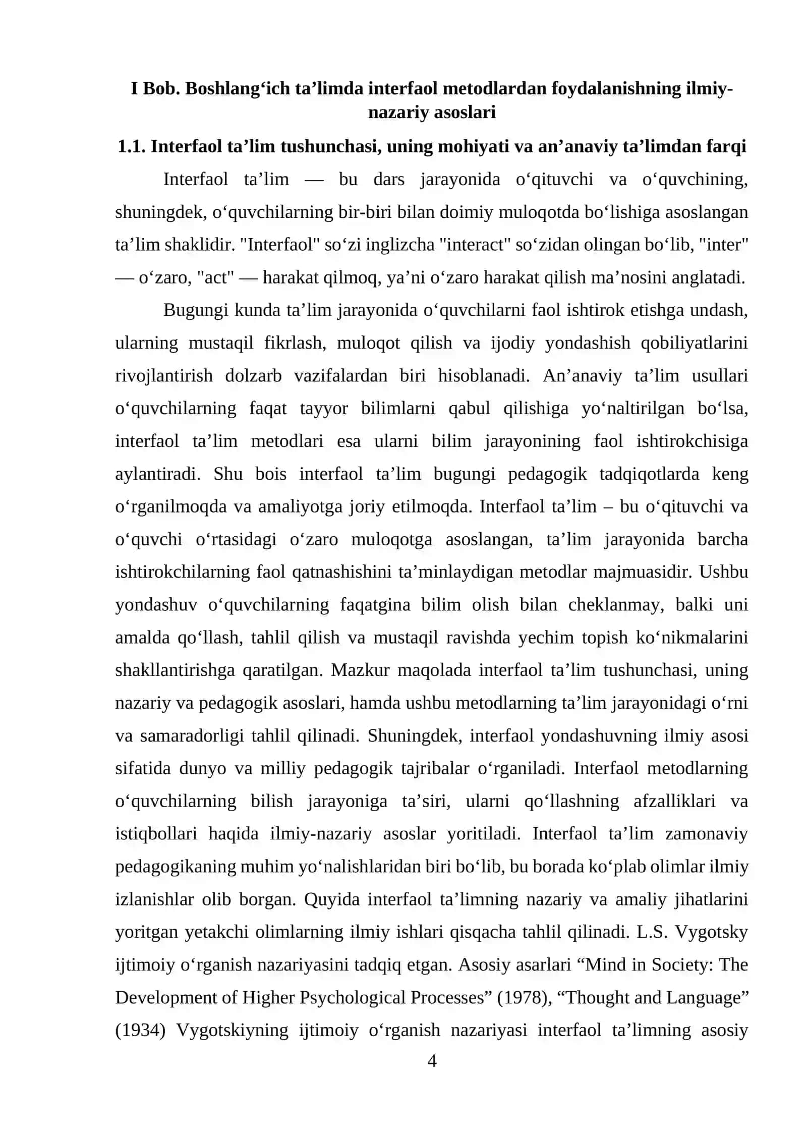 O’quvchilarni darsga jalb etishda interfaol metodlarning o’rni 4