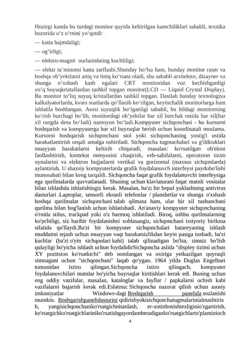 Monitor va sichqoncha qurilmalarining turlari va vazifalari 4