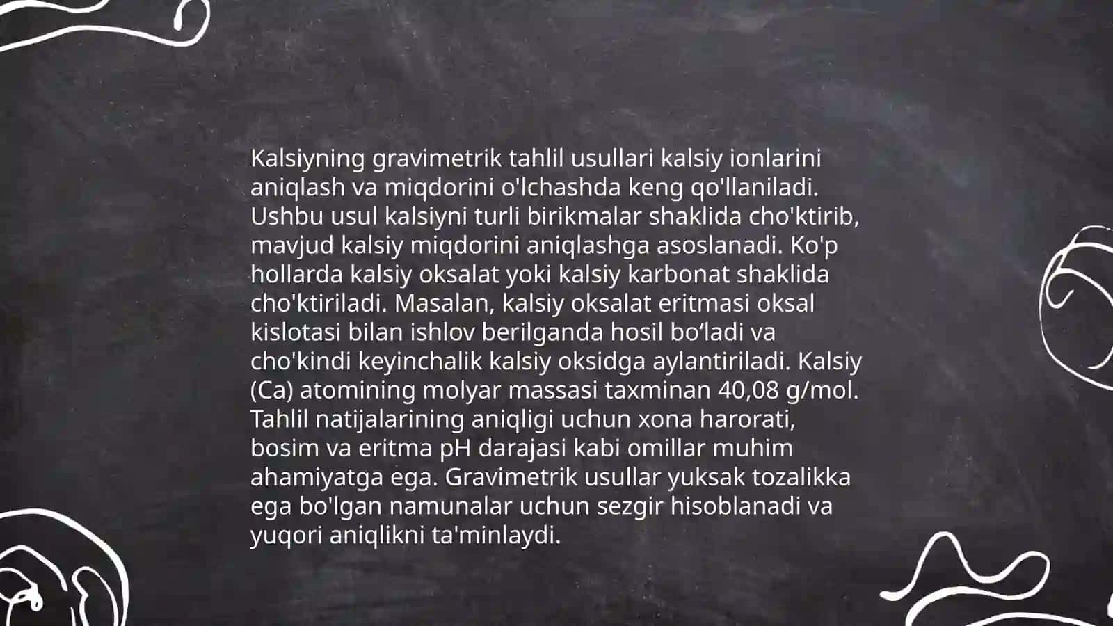 Gravimetriya usulida mutaxassisligiga qarab kalsiy, magniy, temir oltingugurt miqdorini aniqlash 4