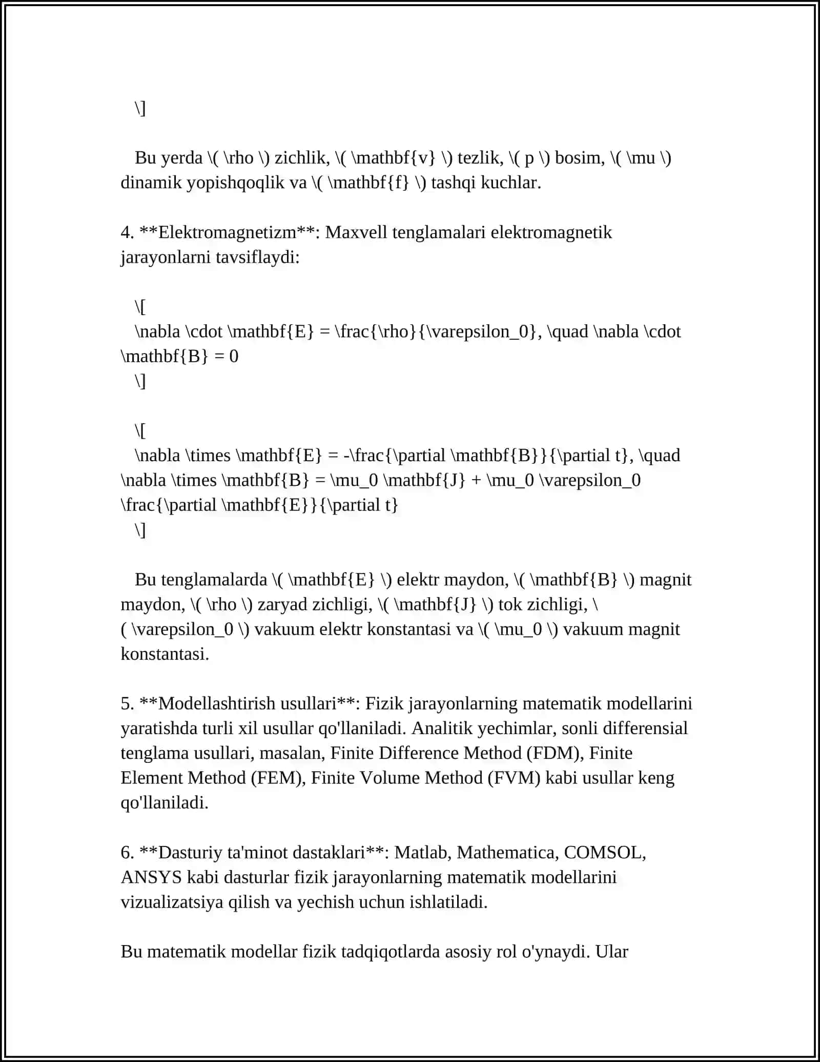 FIZIK VA MATEMATIK MODELLASHTIRISH, OLINGAN NATIJALAR ASOSIDA PROGNOZ QILISH 4