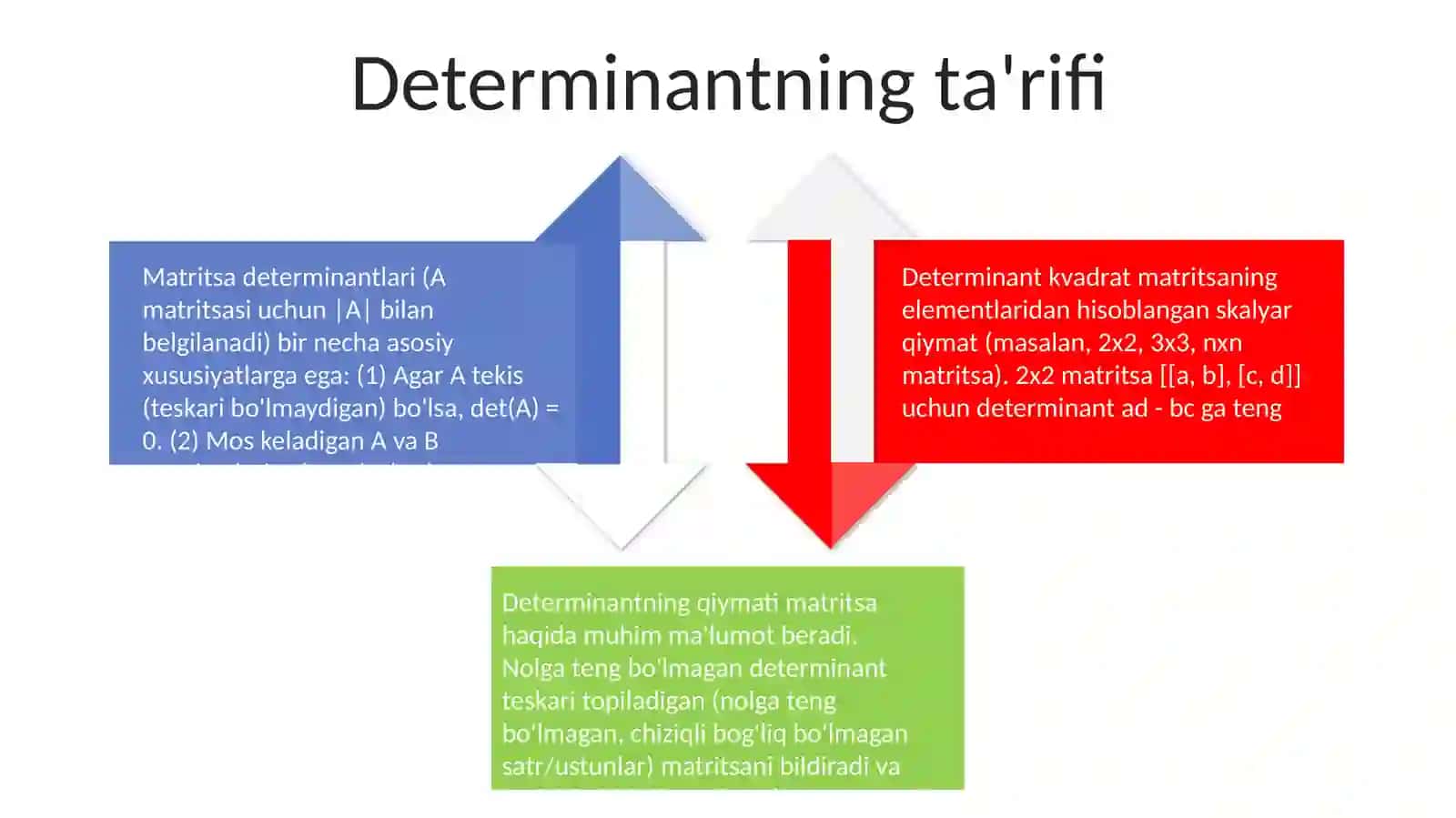 Determinant lar. Determinantlarning asosiy xossalari 4