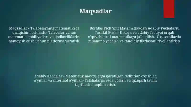 BoshlangʻIch Sinf Matematikadan Adabiy Kechalarni Tashkil Etish 4