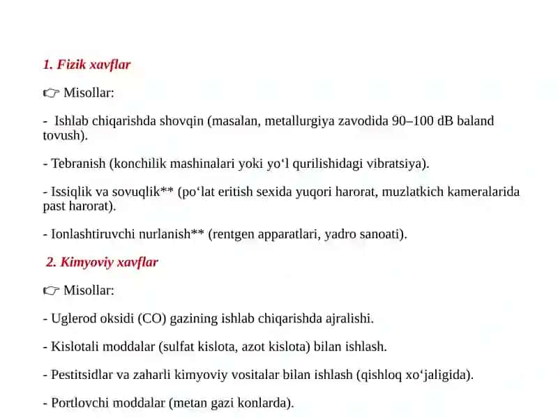 Xavfturlari: fizik, kimyoviy, biologik, psixologikasoslari 4