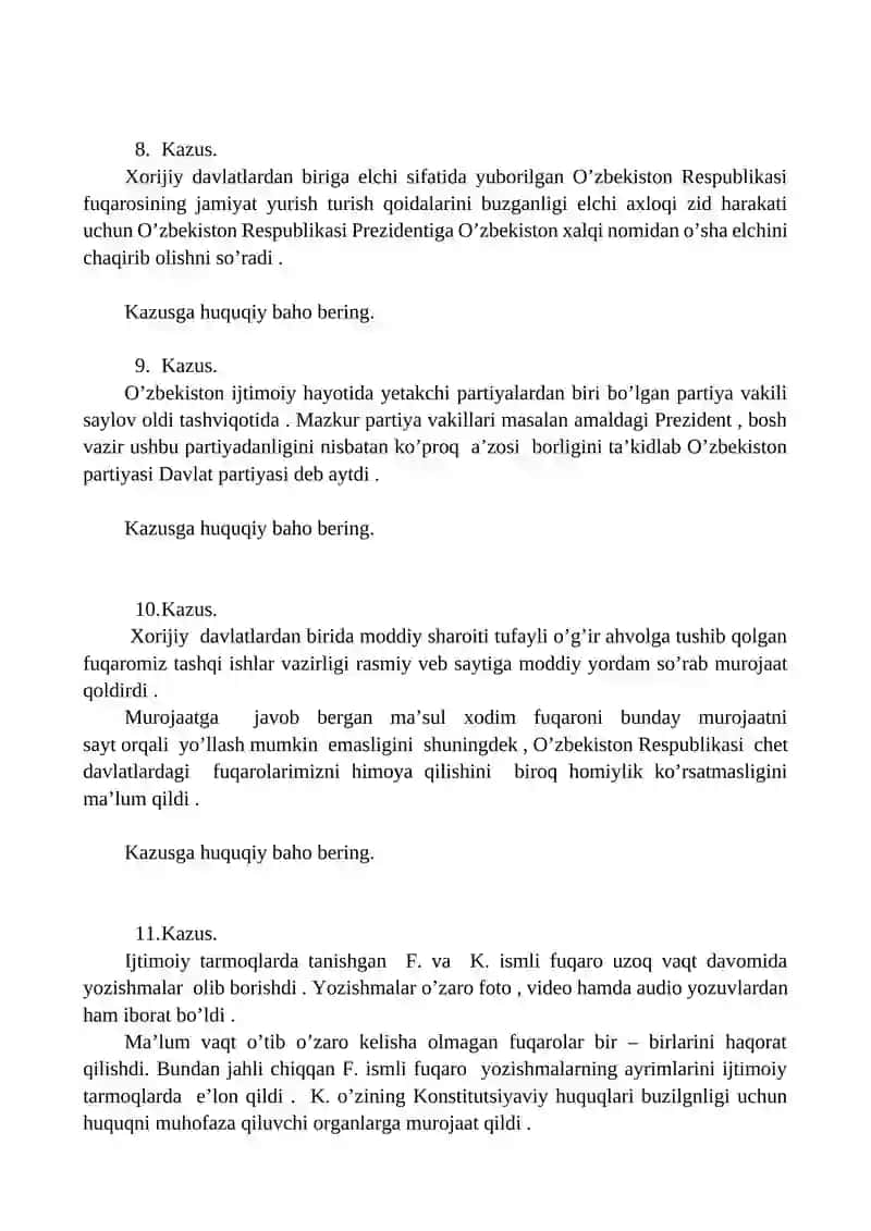 KONSTITUTSIYAVIY HUQUQ MODULIDAN 2023-2024 O'QUV YILI 1-SEMSTER YAKUNIY NAZORAT TOPSHIRIQLARI 4