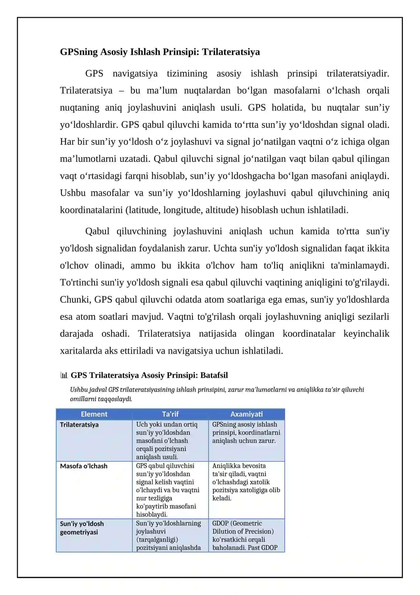 GPS navigatsiya tizimi: ishlash tamoyillari, segment tuzilishi va qo'llanilishsohalari 4