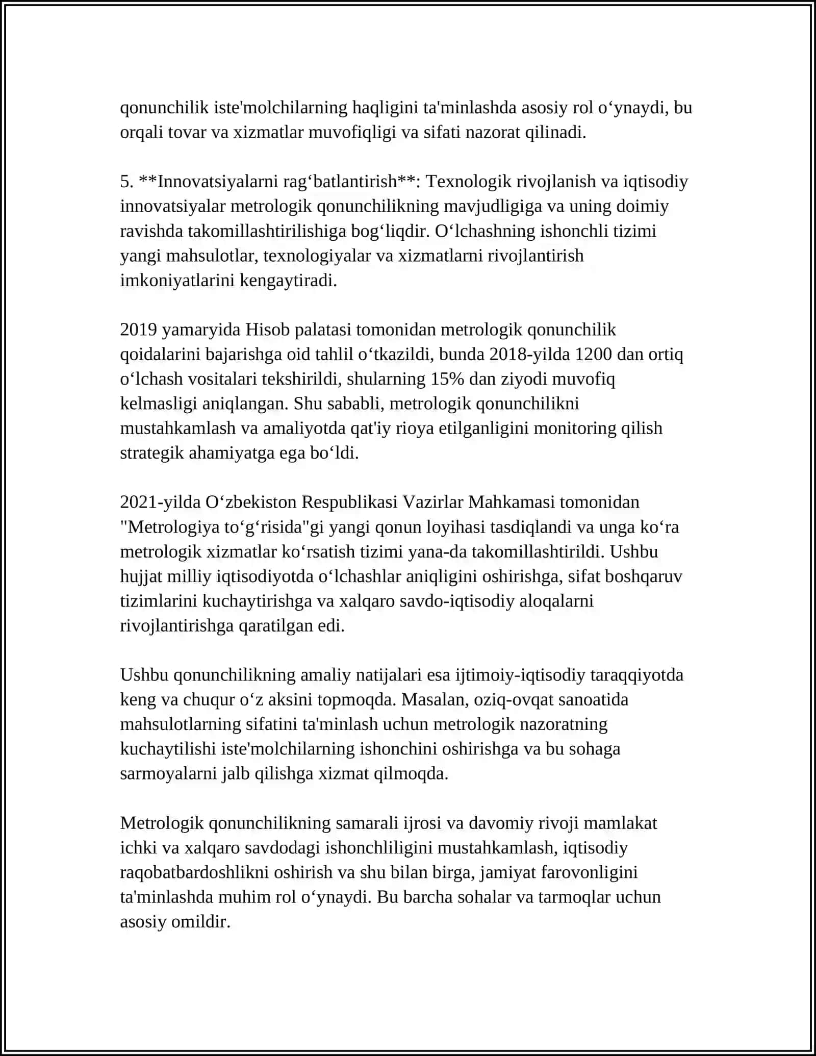 O'ZBEKISTON RESPUBLIKASIDA METROLOGIK FAOLIYATINING QONUNIY ASOSLARI 4