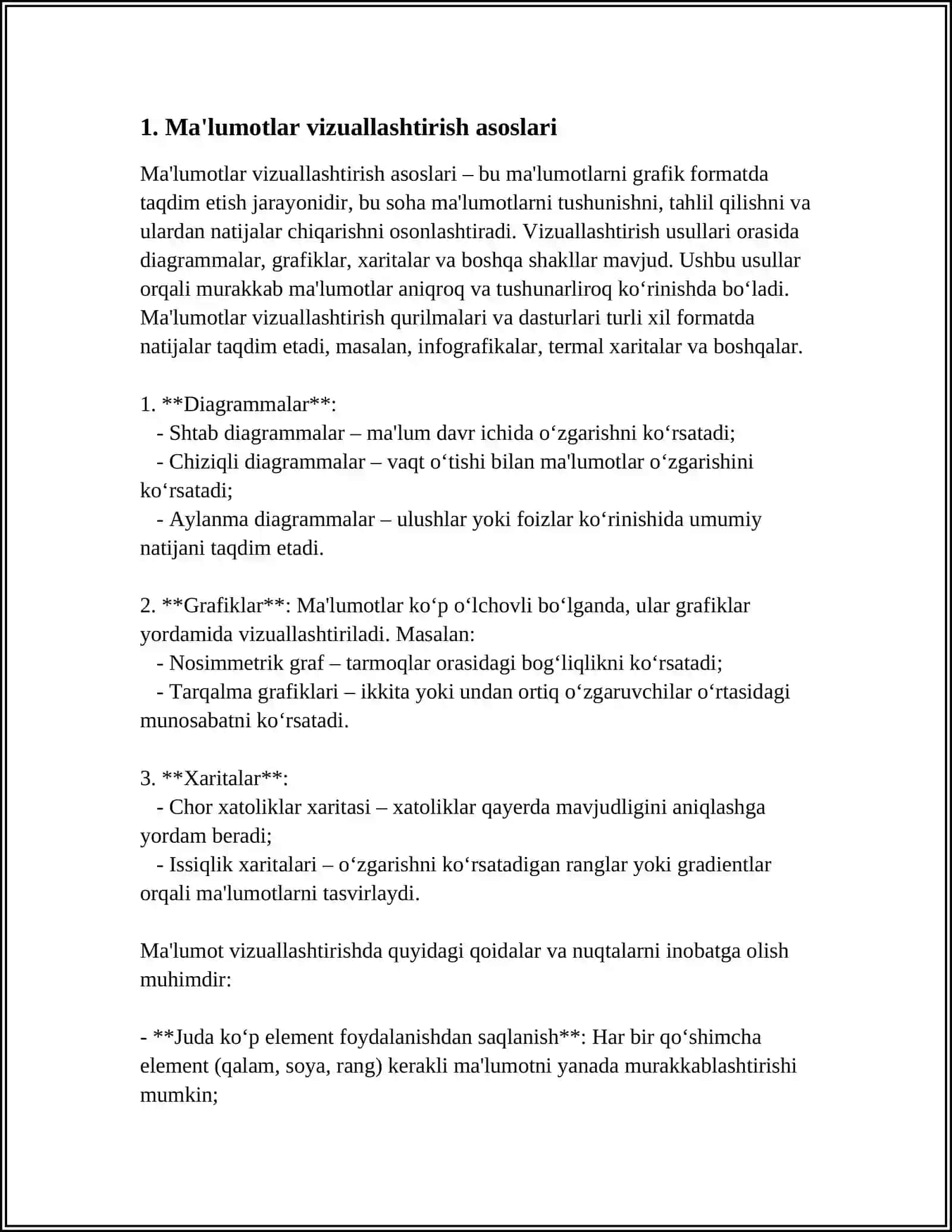IQTISODIY AXBOROTLARNI TAHLIL QILISH UCHUN MA’LUMOTLARNI VIZUALLASHTIRISH VOSITALARIDAN FOYDALANISH 4