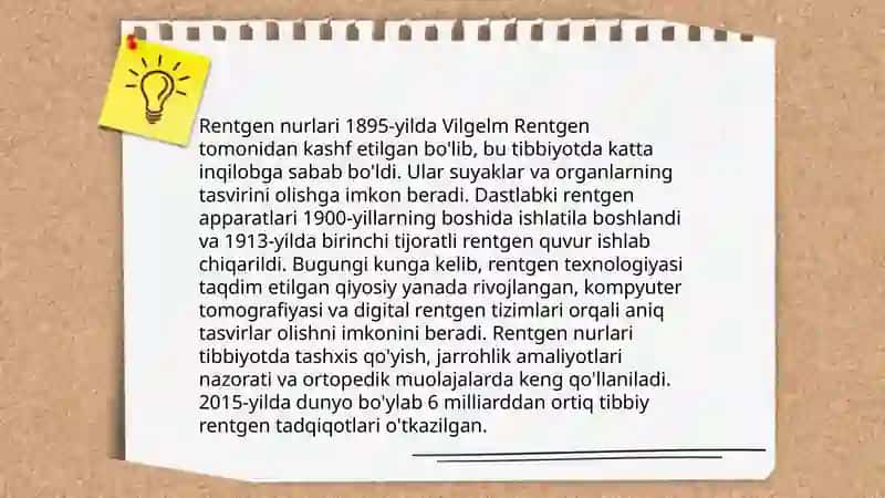 Rentgen nurlarini o'rganish tarixi, suyak va bo'g'imlar rivojlanishini rentgen nurlari yordamida o'rganish. 4