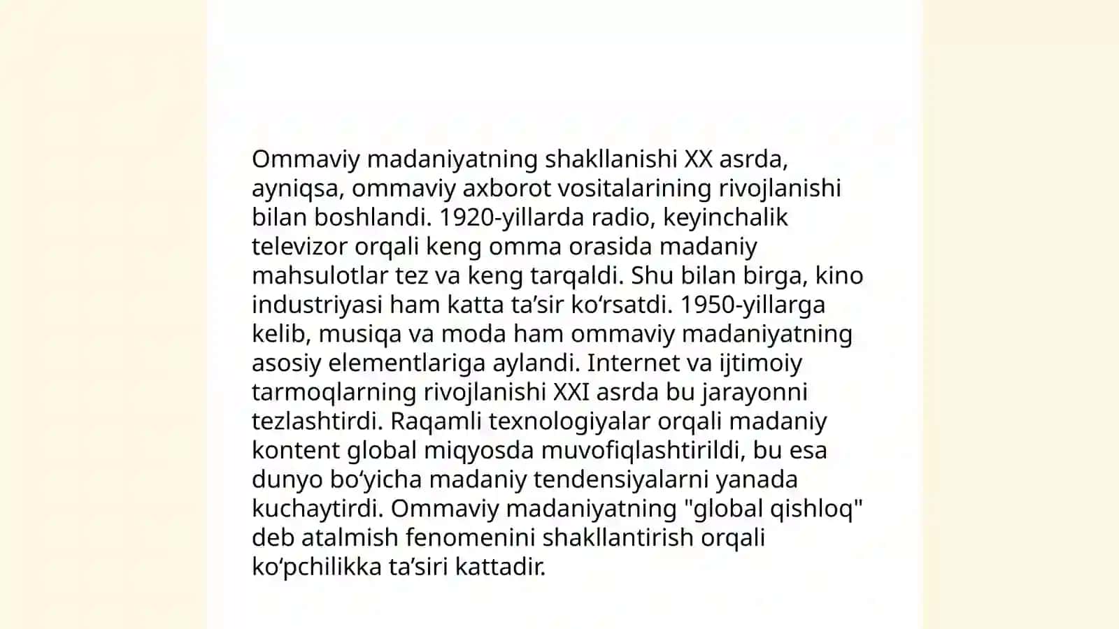 Ommaviy madaniyatning shakllanish tarixi va uning turlari 4