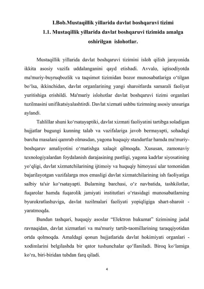 Mustaqillik yillarida davlat boshqaruvi tizimida amalga oshirilgan islohotlar kurs ishi 4