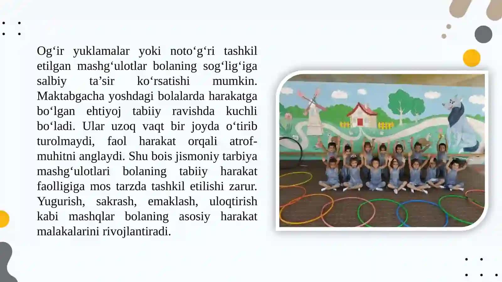 Maktabgacha taʼlim tashkilotlarida jismoniy tarbiya mashgʻulotlarini tashkil etish 4