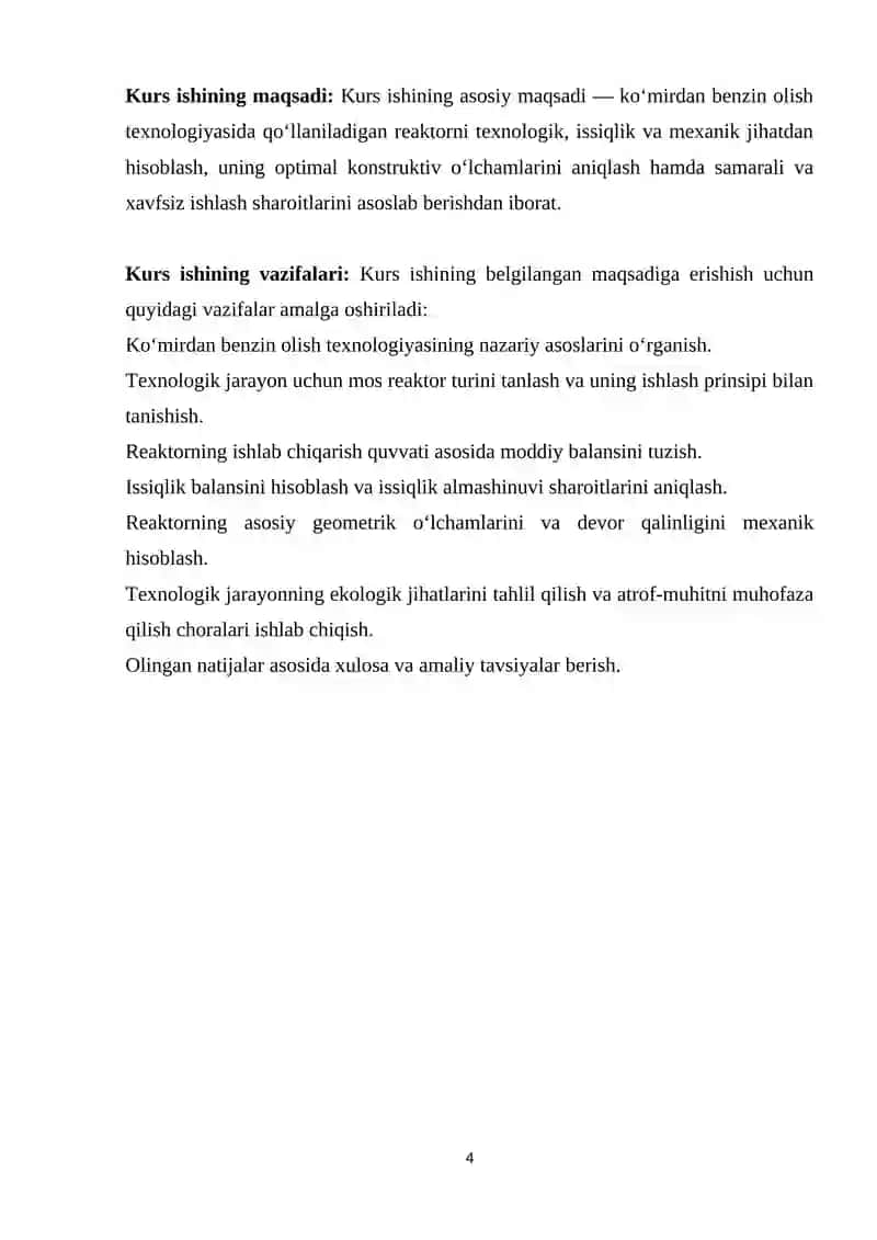Ko’mirdan benzin olish texnologiyasi reaktorini hisoblash 4