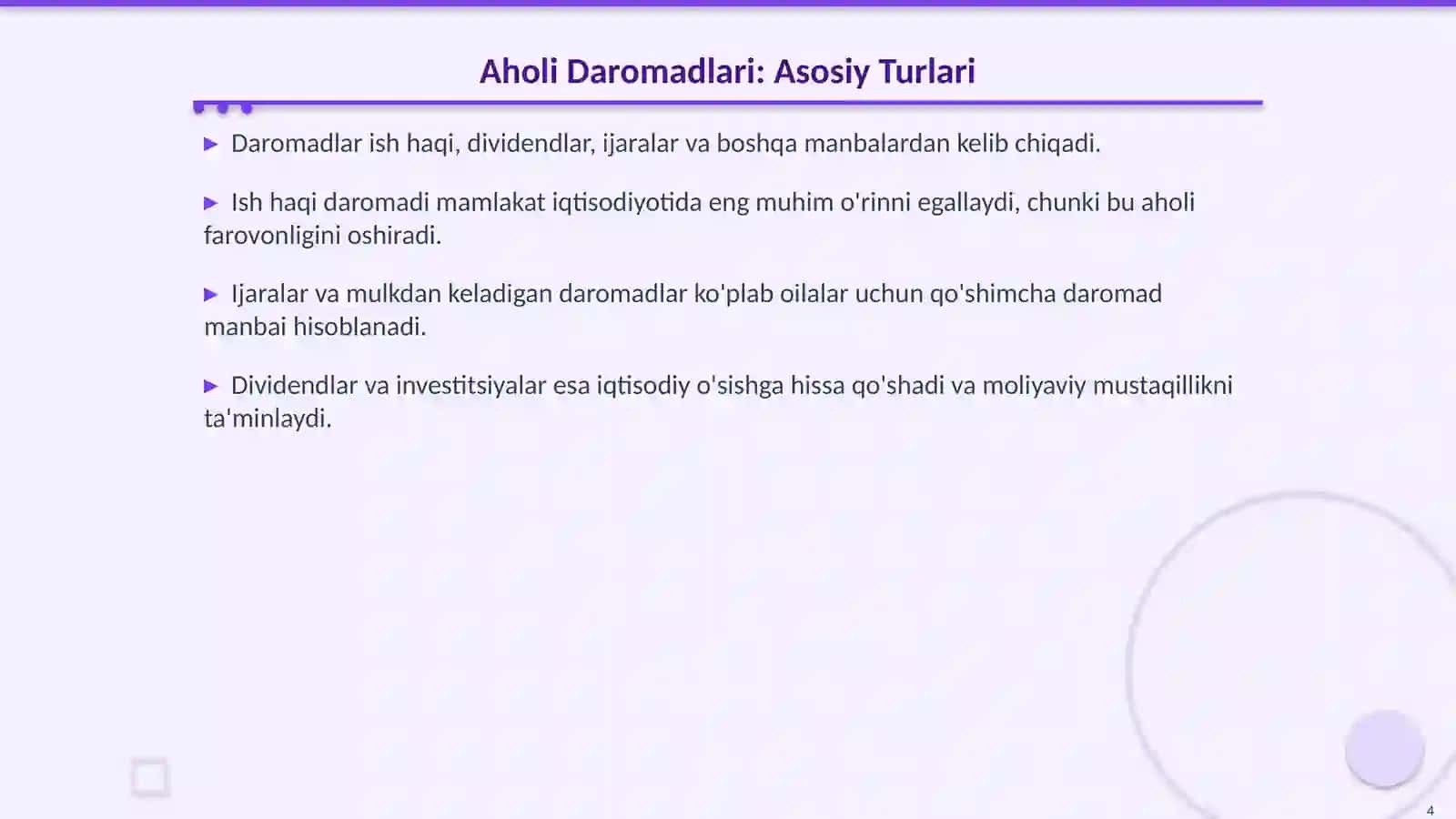 Aholining Daromadlari va Ularning Taqsimlanishi 4