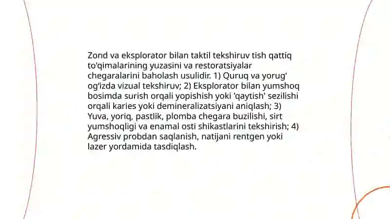 Tish qattiq to'qimalari kasalliklarini tekshirishning asosiy va qoʻshimcha usullari 4