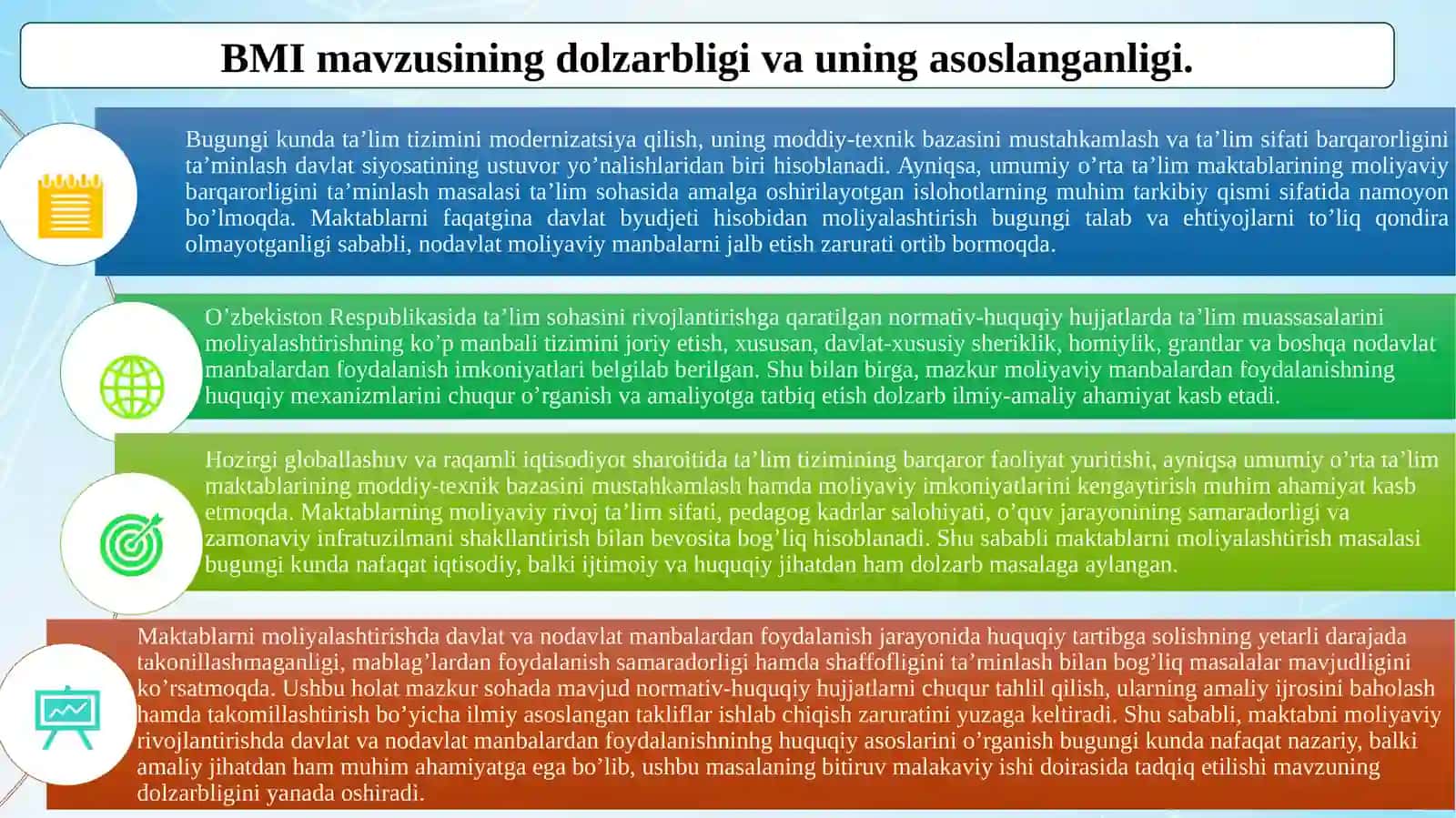 "MAKTABNI MOLIYAVIY RIVOJLANTIRISHDA DAVLAT VA NODAVLAT MANBALARDAN FOYDALANISHNING HUQUQIY ASOSLARI" 4