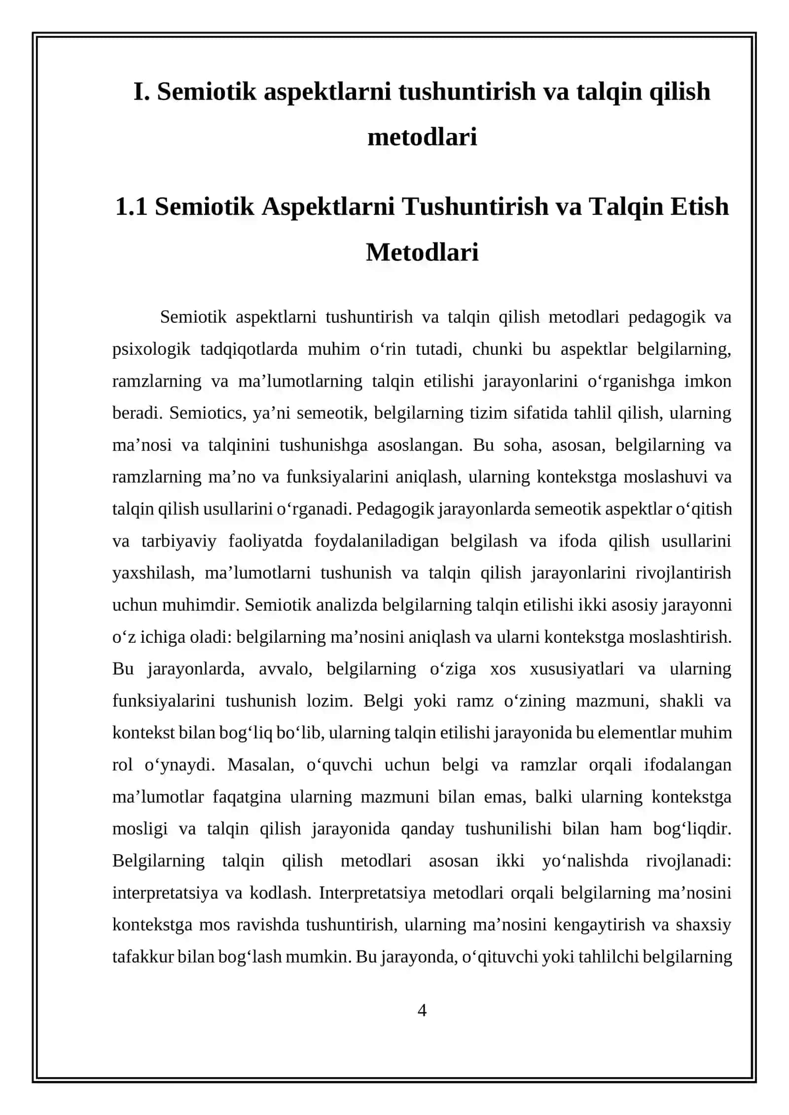 DIAGNOSTIK TADQIDOTLARNING TUZILISHI:DIAGNOSTIK TADQIDOTLARNING SEMIOTIK.TEXNIK VA MANTIQIY. ASPEKTLARI; TARBIYAVIY TAFAKKURNING MOHIYATI VA OʻZIGA XOSLIKLARI 4
