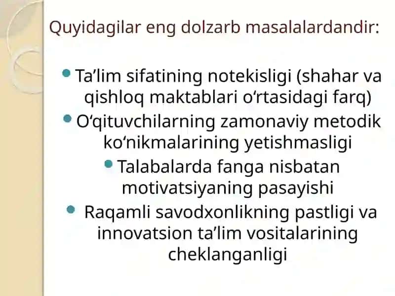 Ta’limning zamonaviy muammolari. Kimyo fanini o‘qitishni takomillashtirish yo‘llari 4