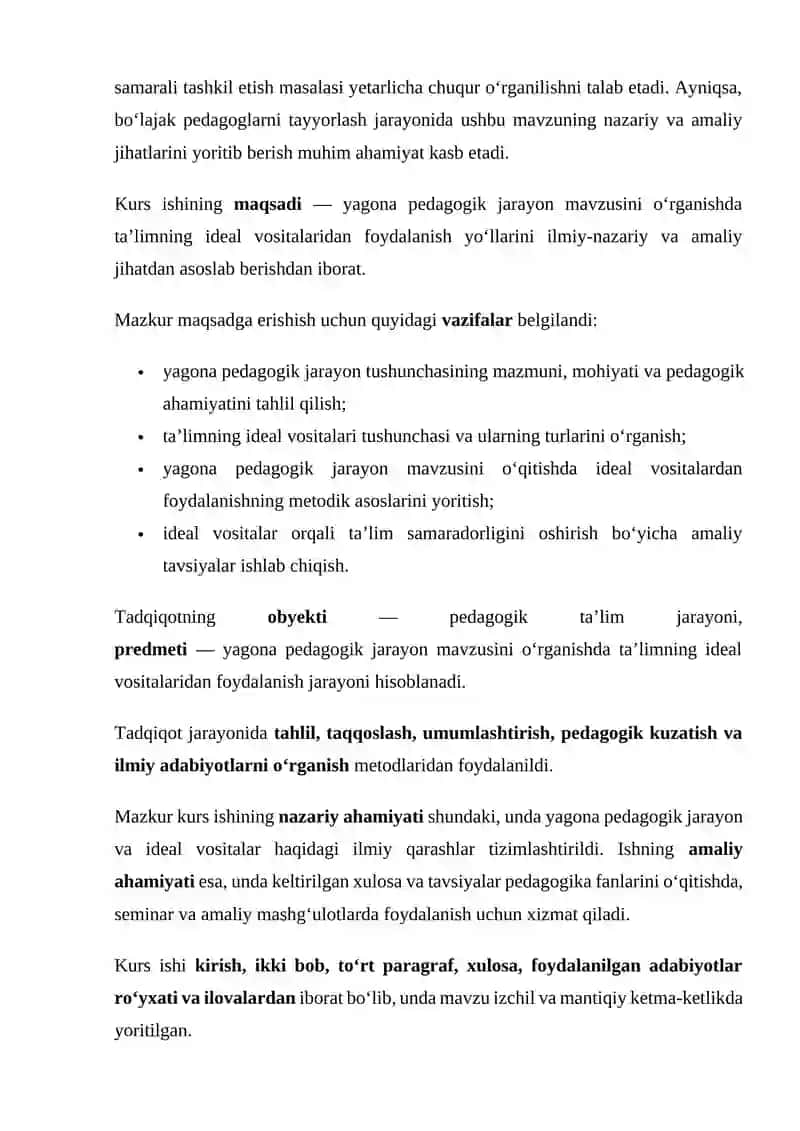 YAGONA PEDAGOGIK JARAYON MAVZUSINI OʻRGANISHDA TAʼLIMNING IDEAL VOSITALARIDAN FOYDALANISH  YOʻLLARI 4