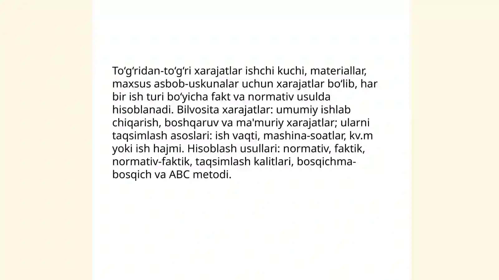 Qurilish tashkilotlarida ishlab chiqarish xarajatlar hisobi va qurilish ishlari tannarxini kalkulatsiya qilishning xususiyatlari 4