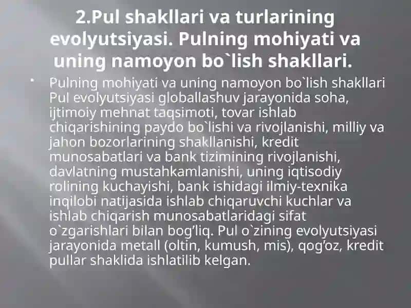 PULNING PAYDO BO`LISHI, ZARURLIGI VA FUNKTSIYALARI 4