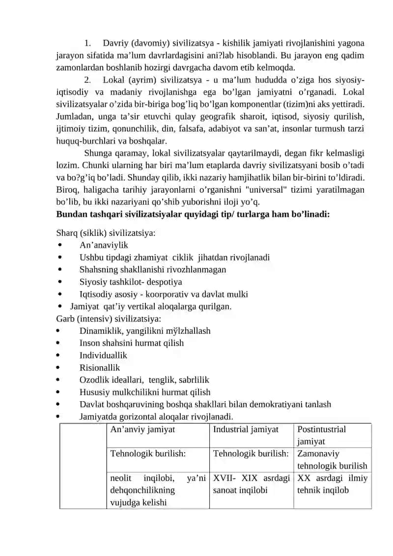 "Sivilizatsiya" tushunchasi. Uning ta’rifi va o’ziga hos sifatlari 4